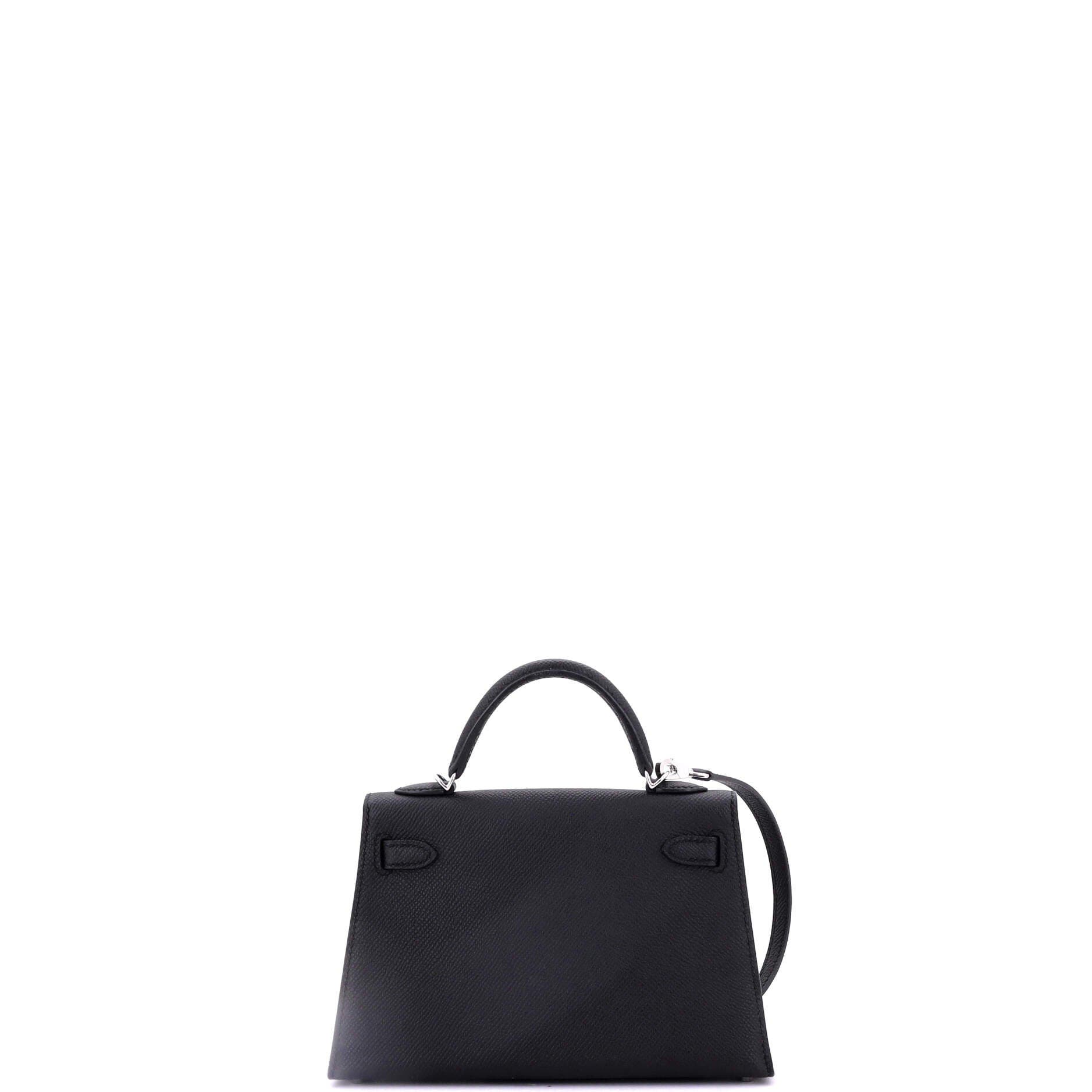 Pre-Owned Hermes Kelly Mini Ii Bag Black Epsom With Palladium Hardware ...