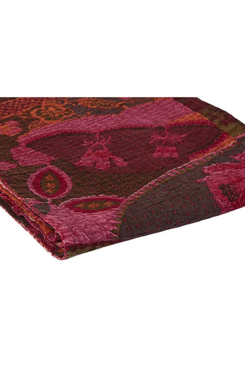 Taj Hotel Vintage Cotton Kantha Throw Blanket In Multi Maroon