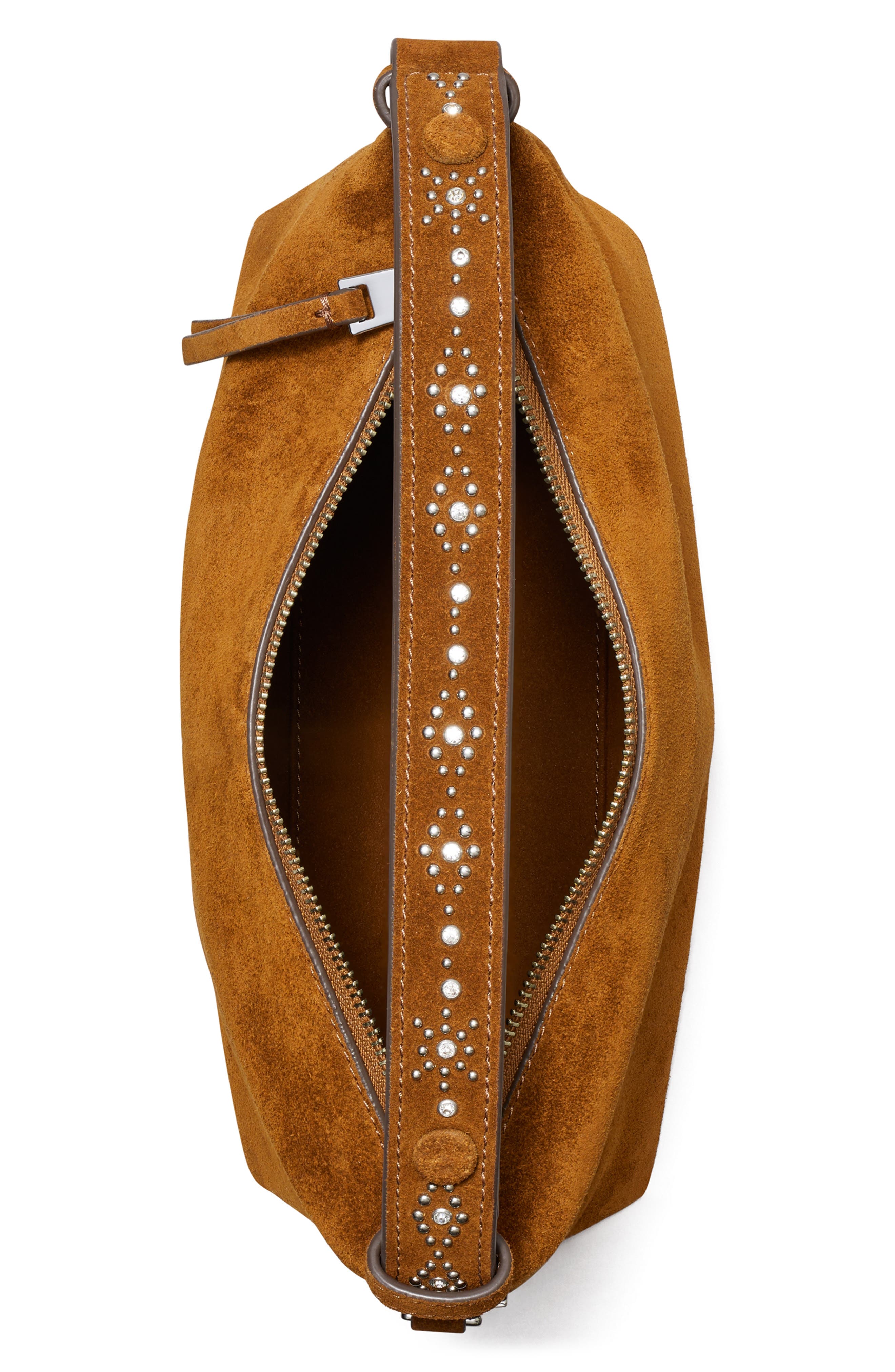Mellow Studded Suede Shoulder Bag, Alternate, color, CARAMEL