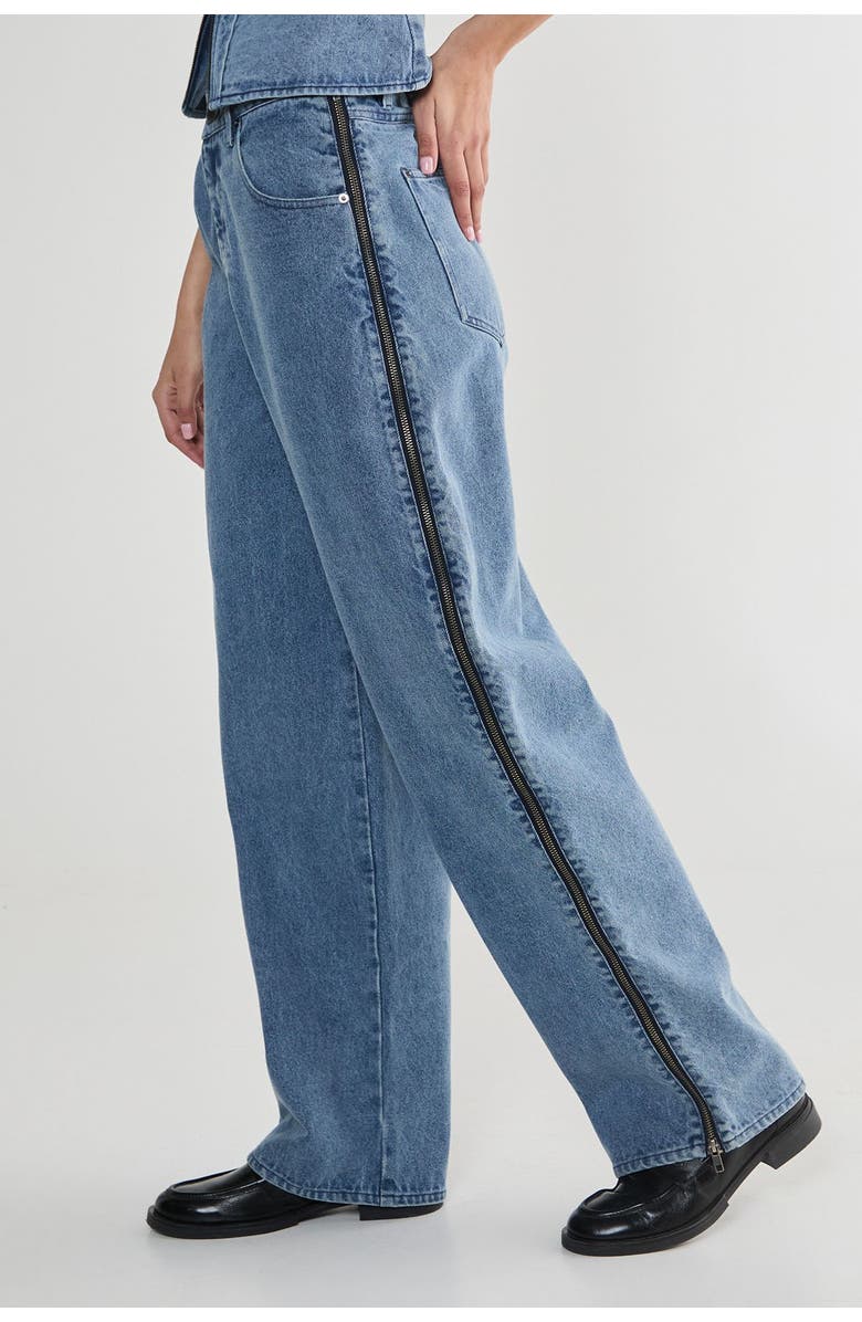 NASTY GAL Zip Seam Detail Straight Leg Denim Jeans, Main, color, Authentic Midwash