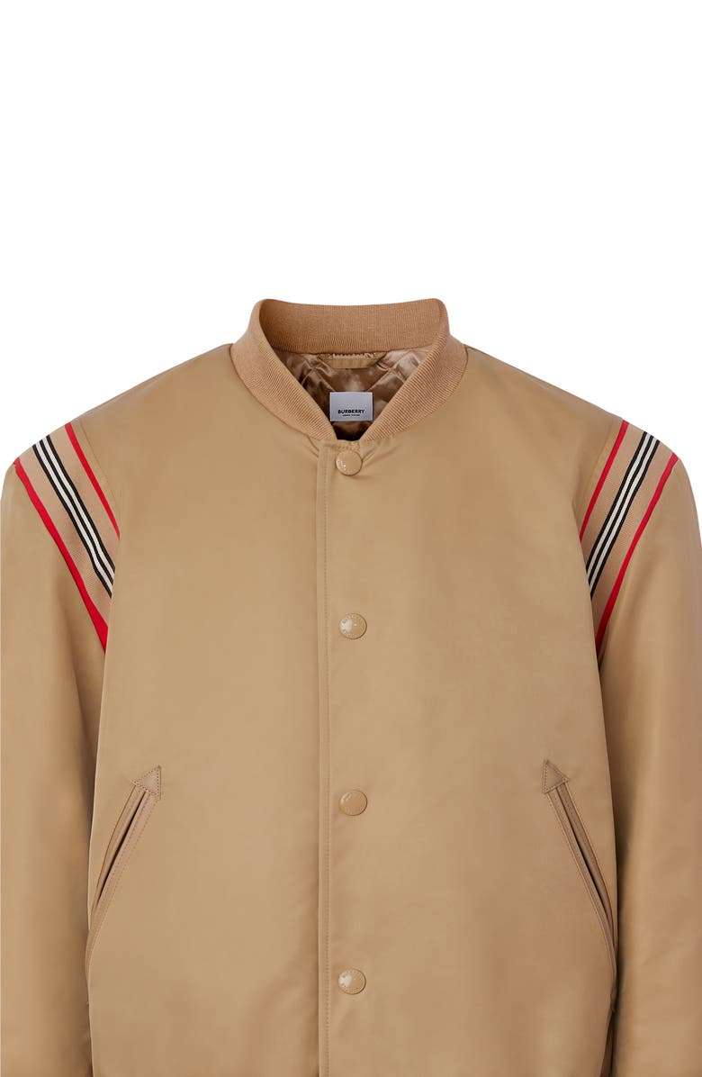 Burberry Harwell Icon Stripe Leather Trim Twill Bomber Jacket, Alternate, color, 
