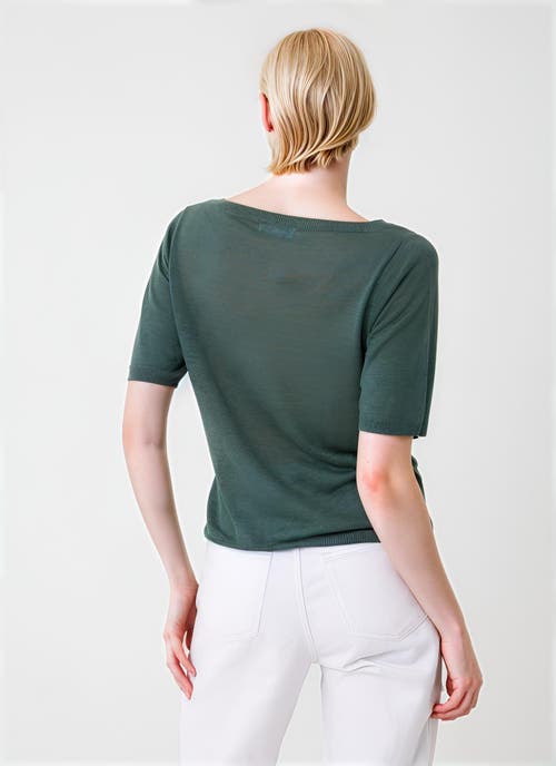 Majestic Filatures Linen Knit Elbow Sleeve Boatneck Shirt