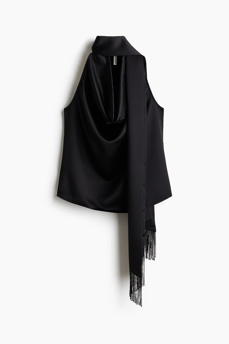 Scarf-detail Satin Top, Main, color, Black