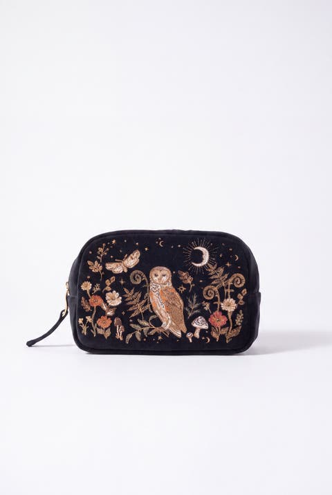Mystical Owl Velvet Makeup Bag