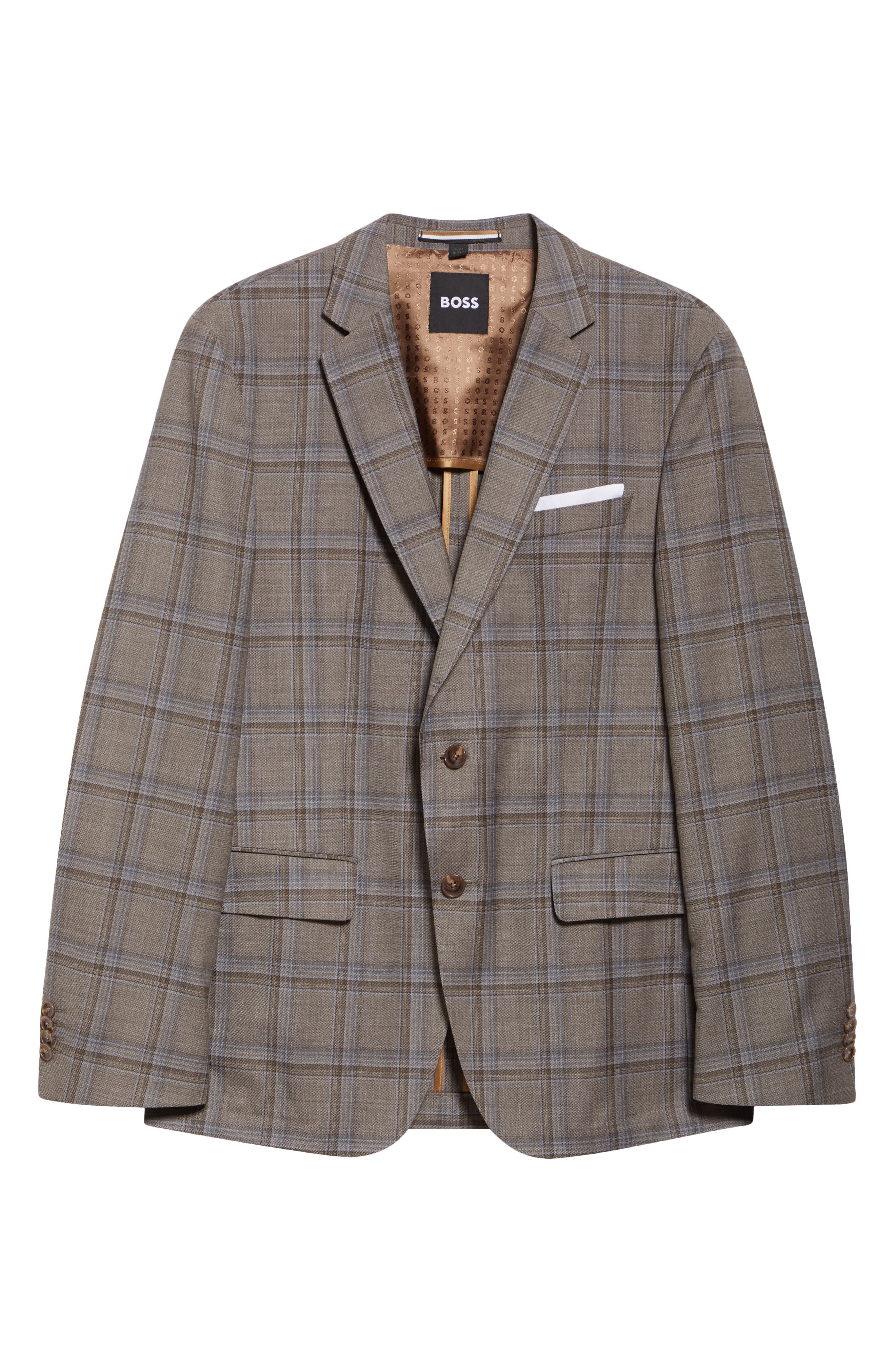 BOSS Hutson Slim Fit Plaid Virgin Wool Sport Coat