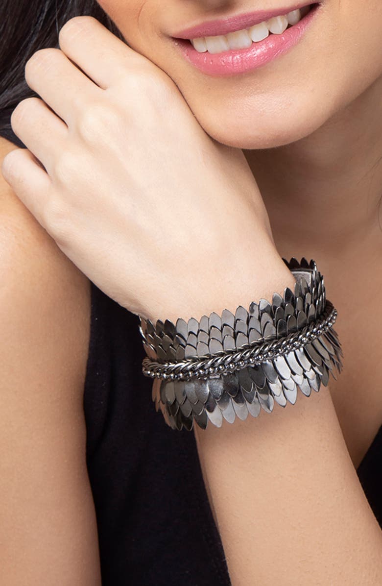 Deepa Gurnani Chiara Cuff Bracelet, Alternate, color, Gunmetal