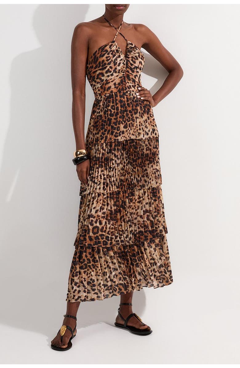 Karen Millen Tiered Halterneck Midi Dress, Alternate, color, Animal