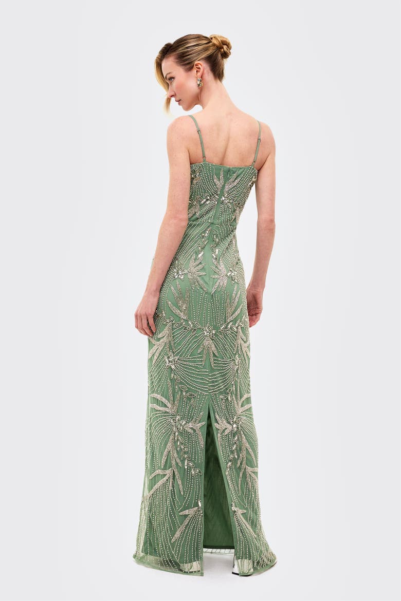 Embellished Sequins Fitted Gown, Alternate, color, GREEN