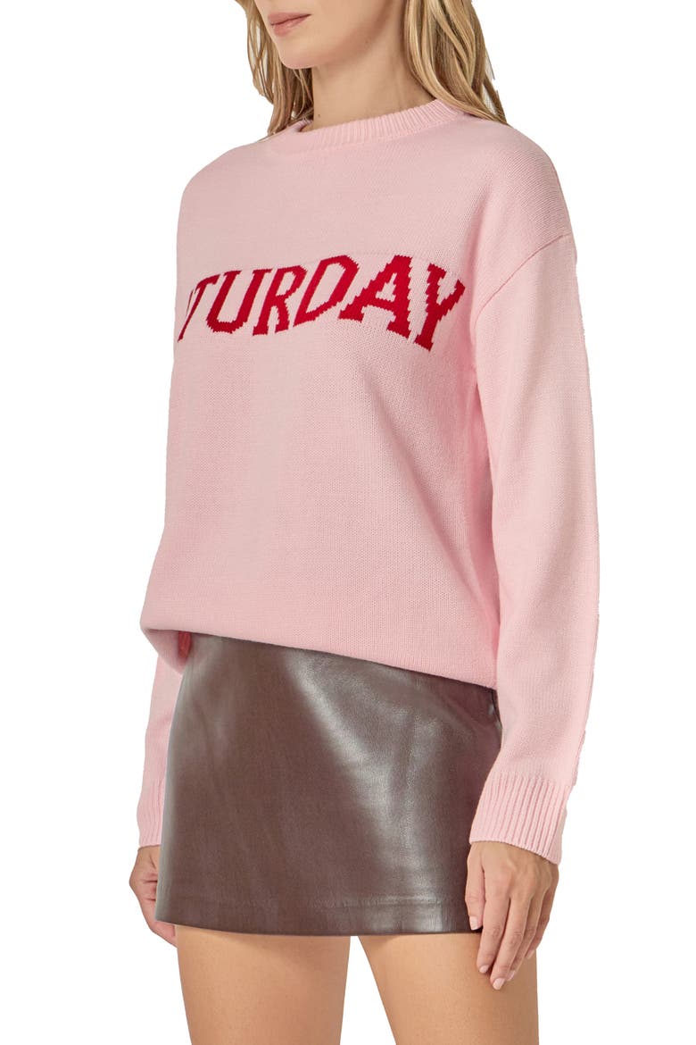 Weekday Motif Sweater, Alternate, color, CANDY PINK