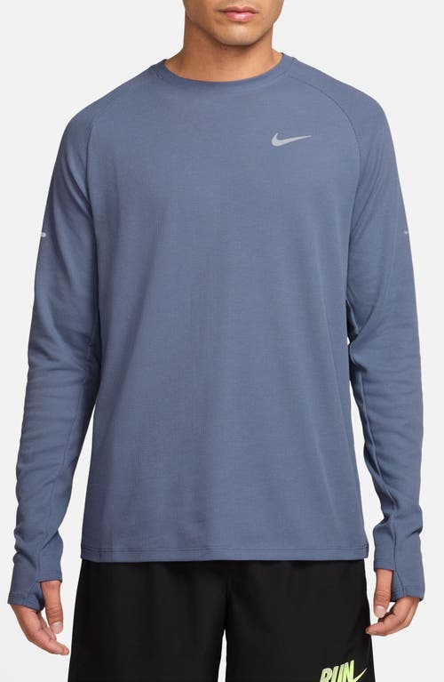 Nike Stride Dri-fit Long Sleeve Waffle Crewneck Running Short In Blue