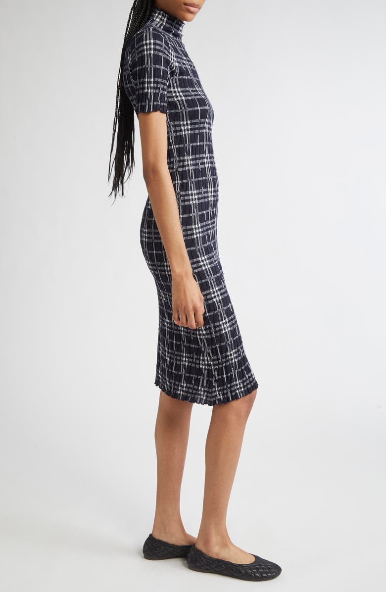 Burberry Check Turtleneck Wool Blend Dress, Alternate, color, Ink/ Chalk