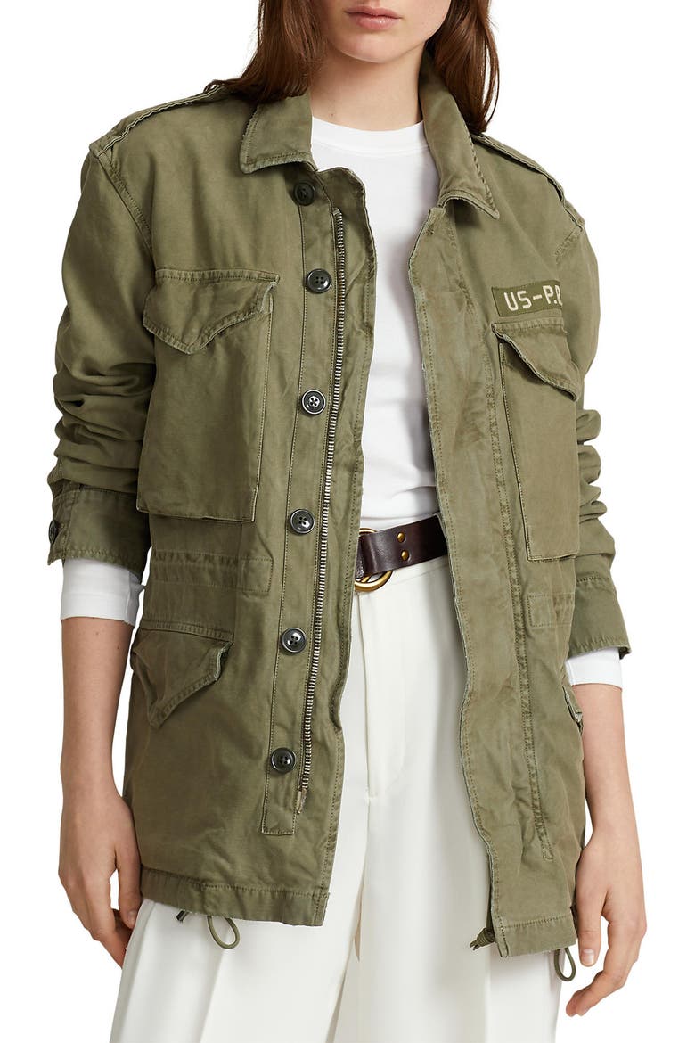 Cotton Twill Military Jacket, Main, color, SOLIDER OLIVE