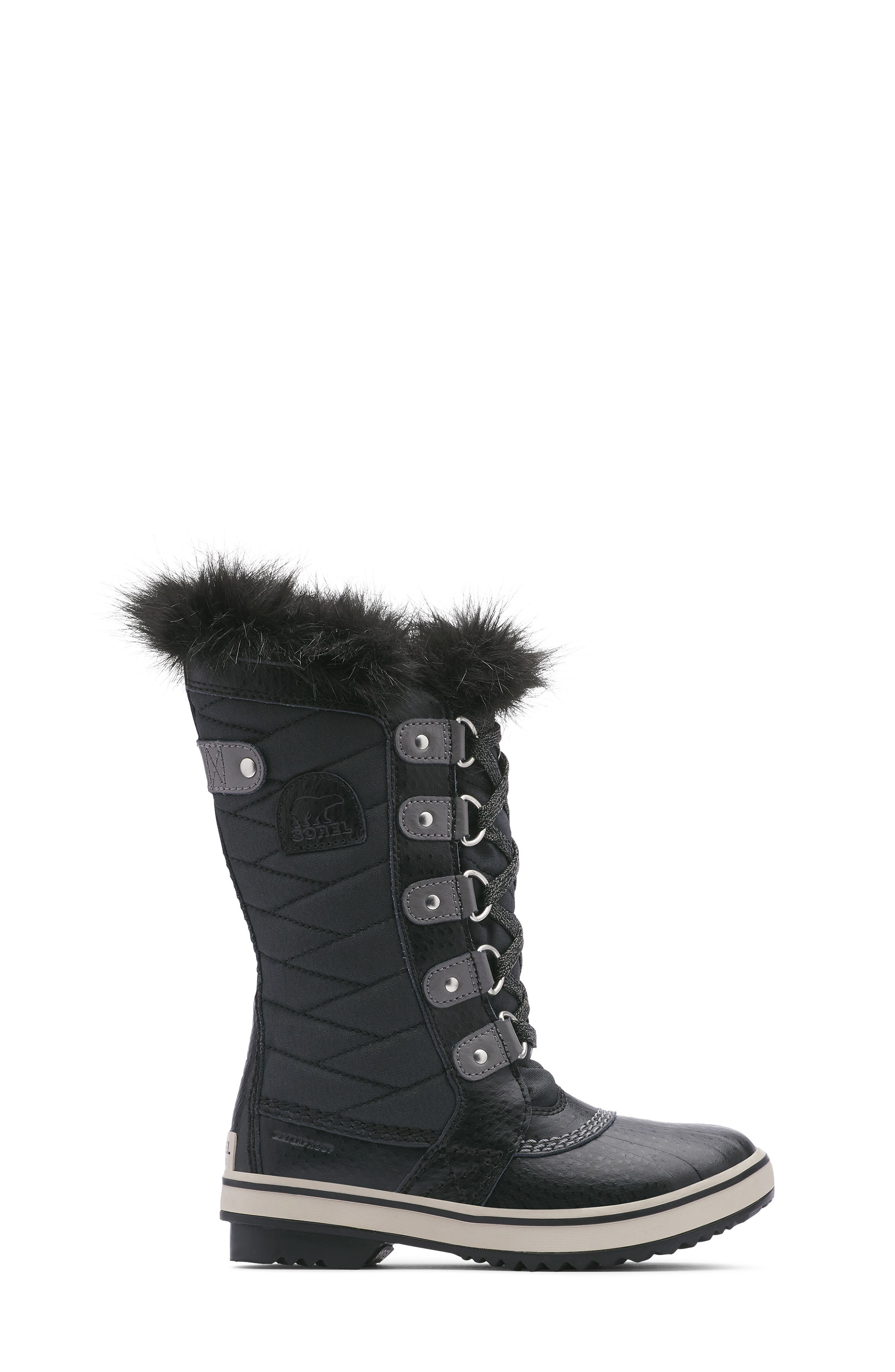 SOREL Kids' Tofino II Faux Fur Lined Waterproof Boot, Alternate, color, Black/ Quarry