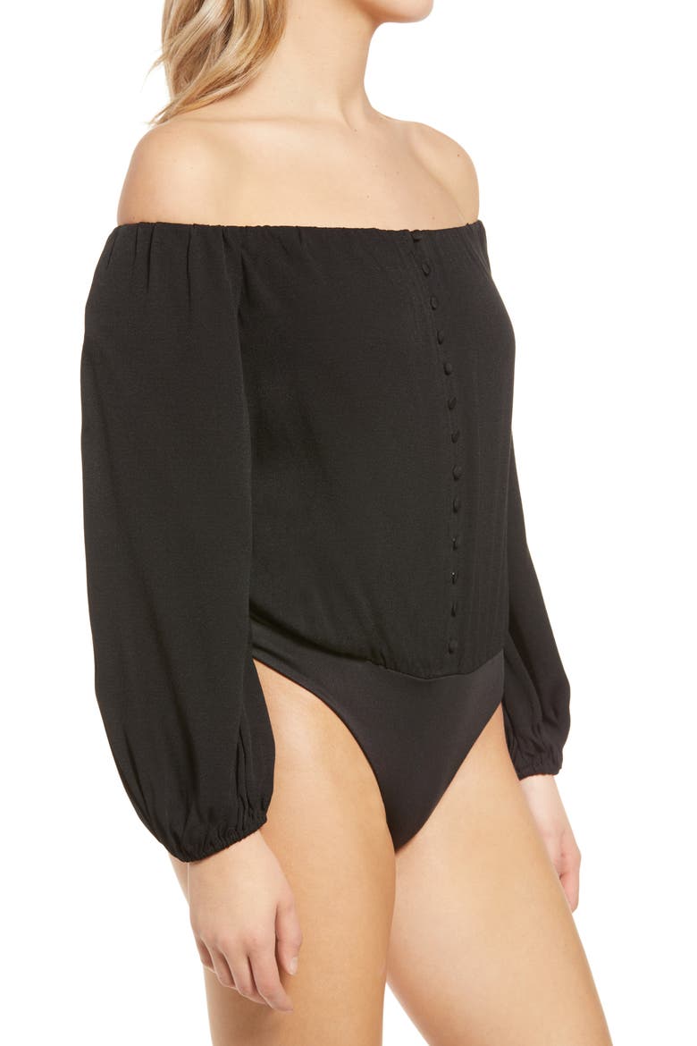 Nessa Off the Shoulder Bodysuit, Alternate, color, NOIR
