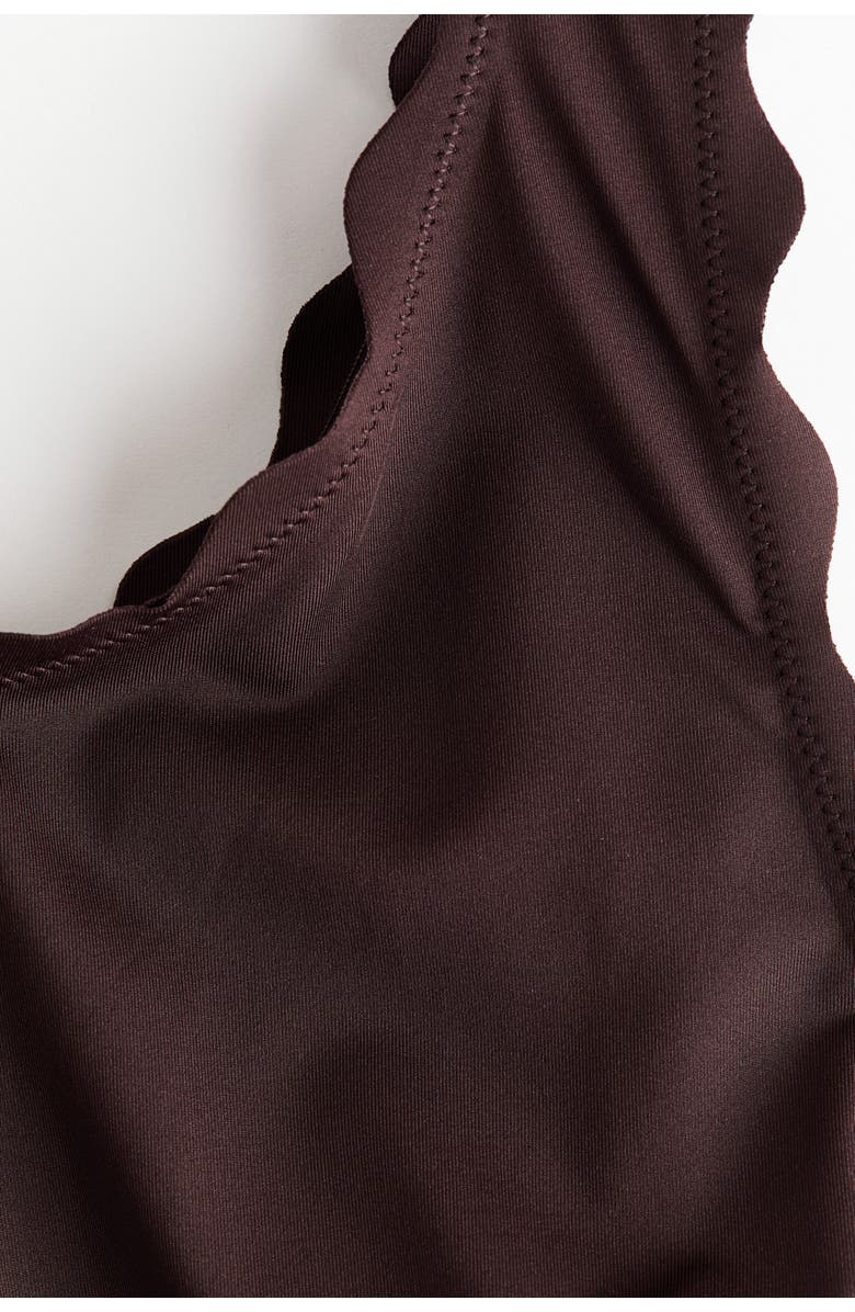 H&M One-shoulder Padded-cup Swimsuit, Alternate, color, Dark Brown