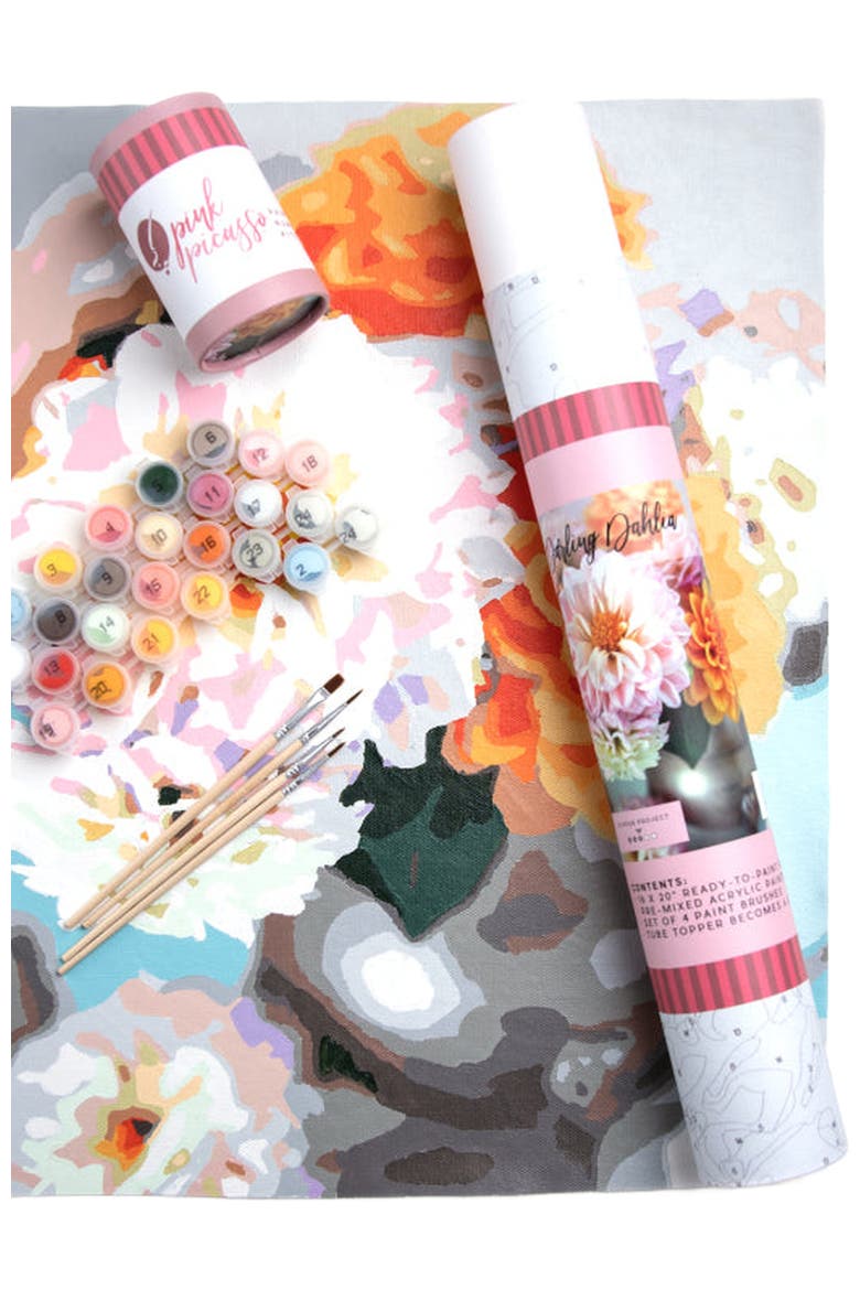 Darling Dahlia Paint by Numbers Kit, Alternate, color, Orange / Pink