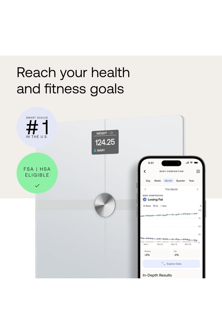 Body Smart - Accurate Scale for Body Weight and Fat Percentage, Body Composition Wi-Fi and Bluetooth Weight Scale, Baby Weight Scale, Smart Scale Apple Health Compatible, Bathroom Scale, Alternate, color, White