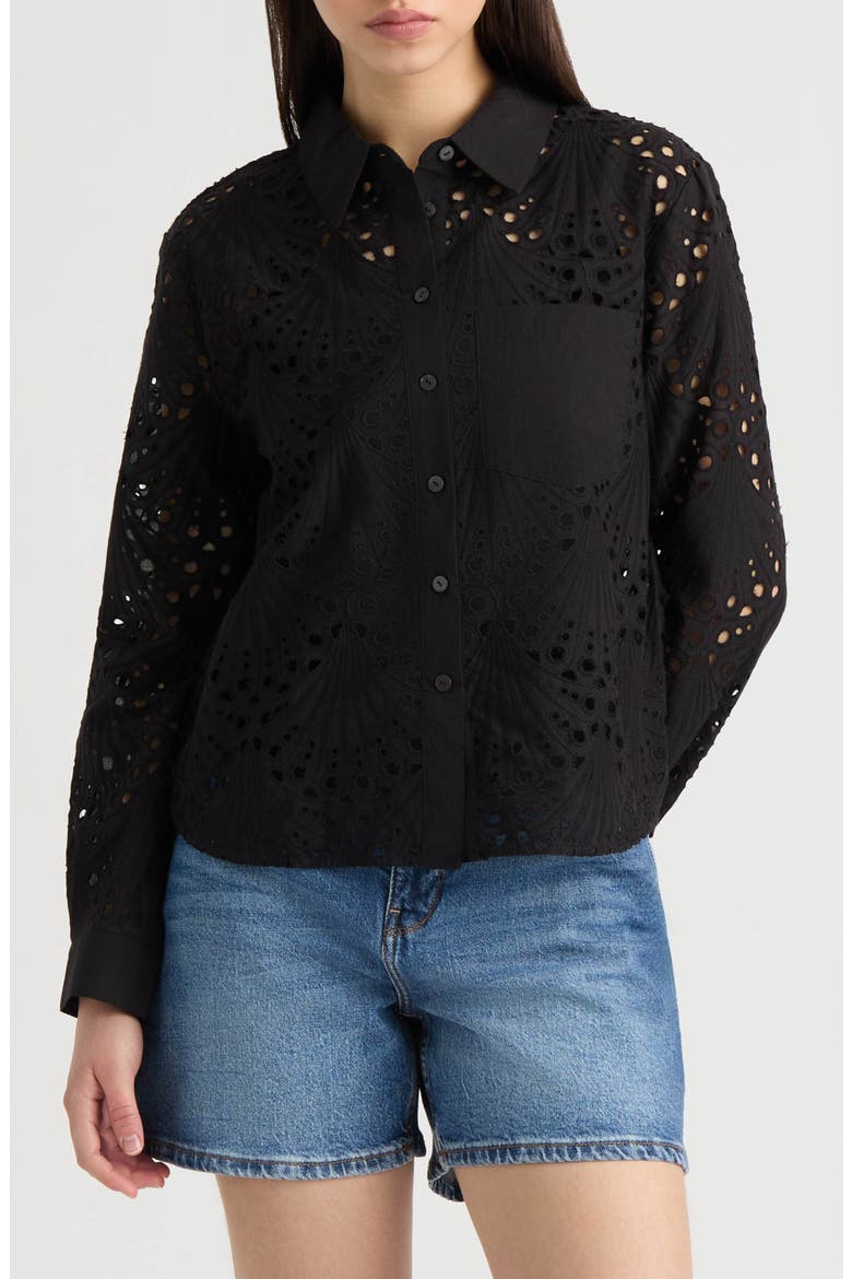 Eyelet Shirt, Main, color, BLACK