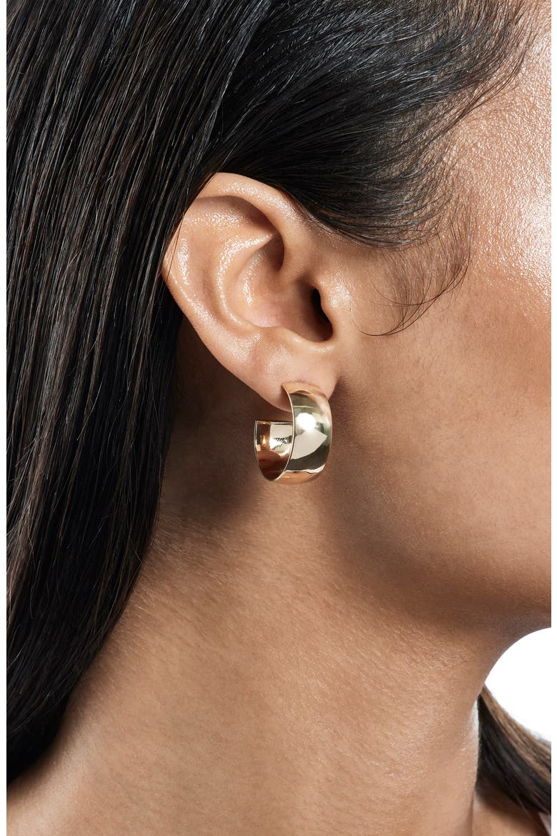 14K Gold 25mm Curved Hollow Hoops, Alternate, color, YELLOW GOLD
