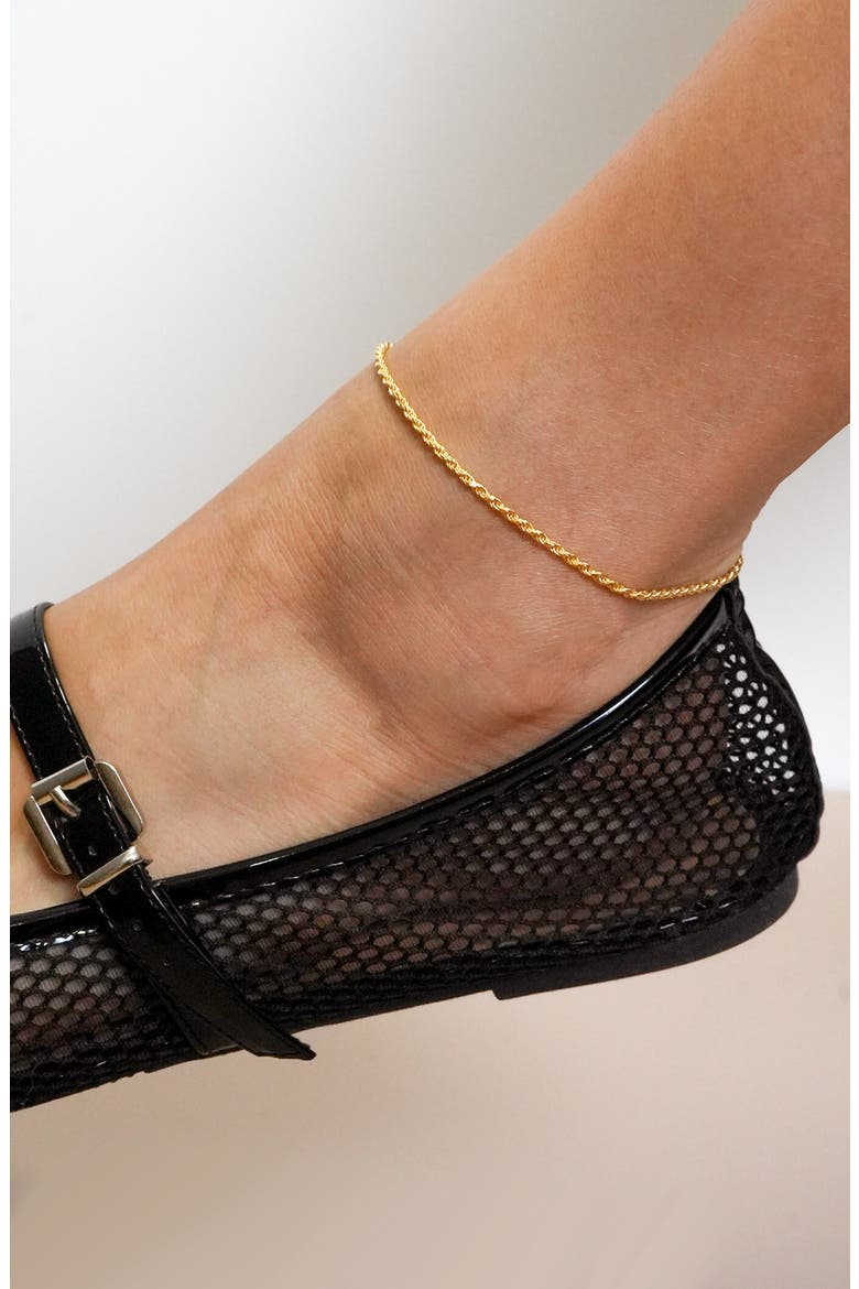 18K Gold Plate Sterling Silver Diamond Cut Anklet, Alternate, color, GOLD