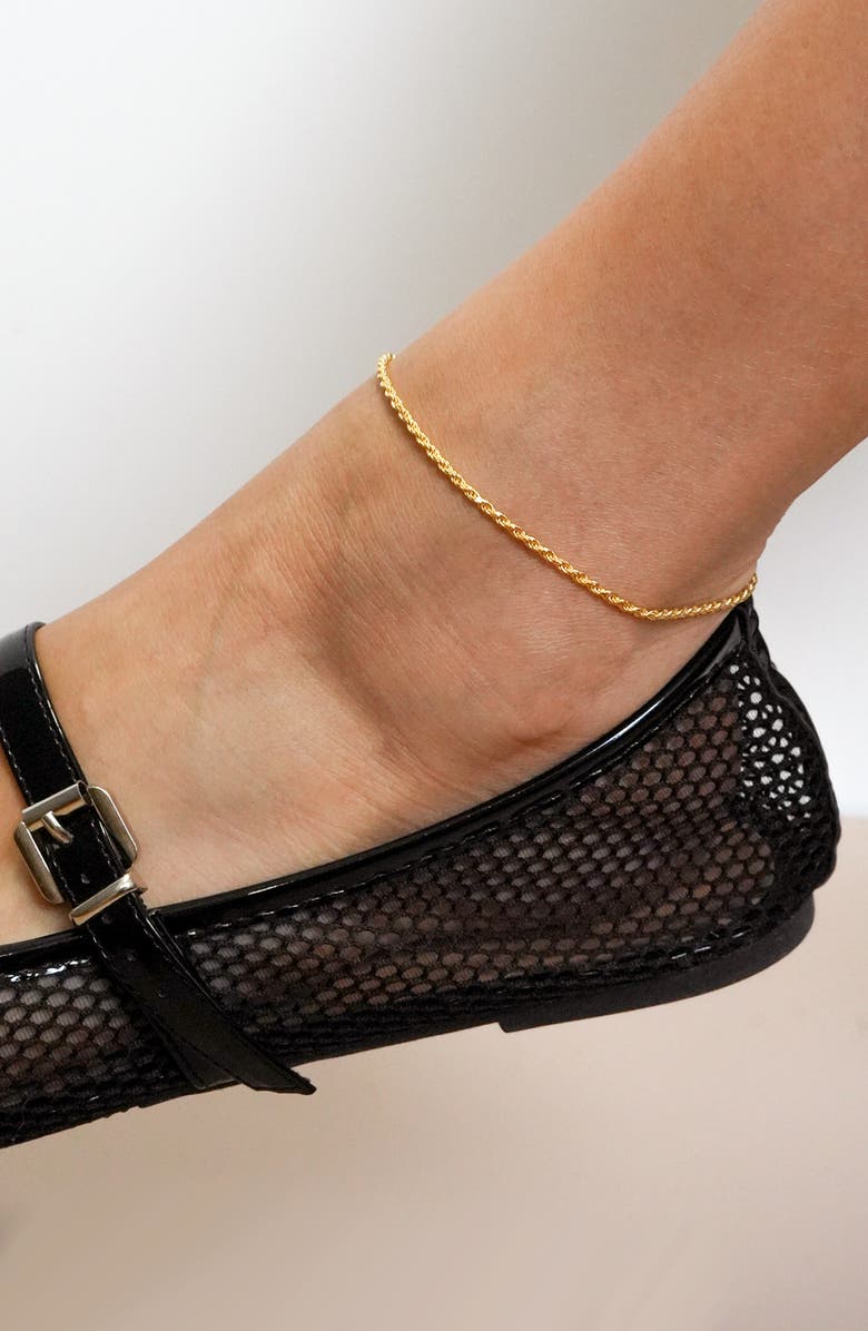 Argento Vivo Sterling Silver 18K Gold Plate Sterling Silver Diamond Cut Anklet, Alternate, color, Gold