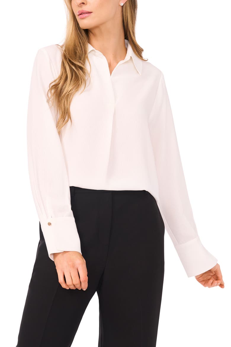 Tonal Stripe Collared Split Neck Top, Main, color, NEW IVORY