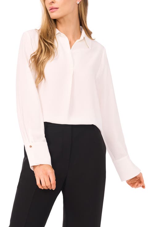 Tonal Stripe Collared Split Neck Top
