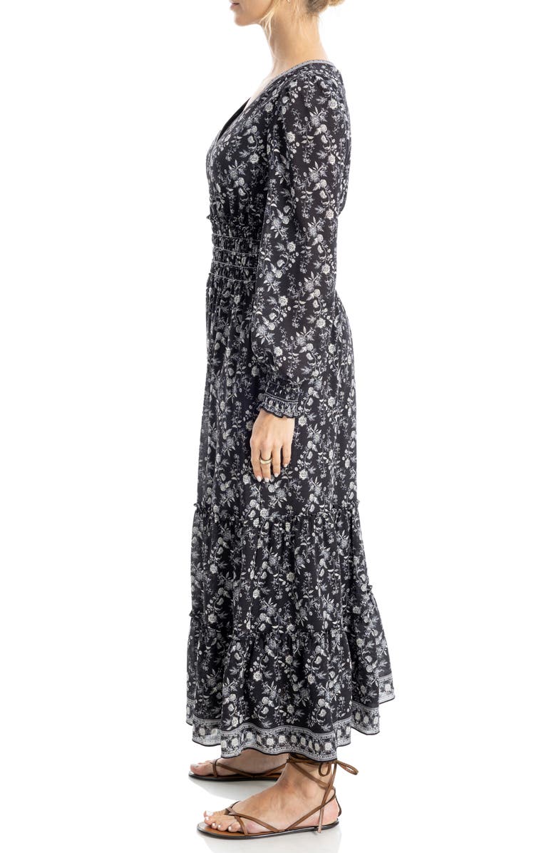 MAX STUDIO Long Sleeve Tiered Maxi Dress, Alternate, color, Black Mono Shaded Paisley
