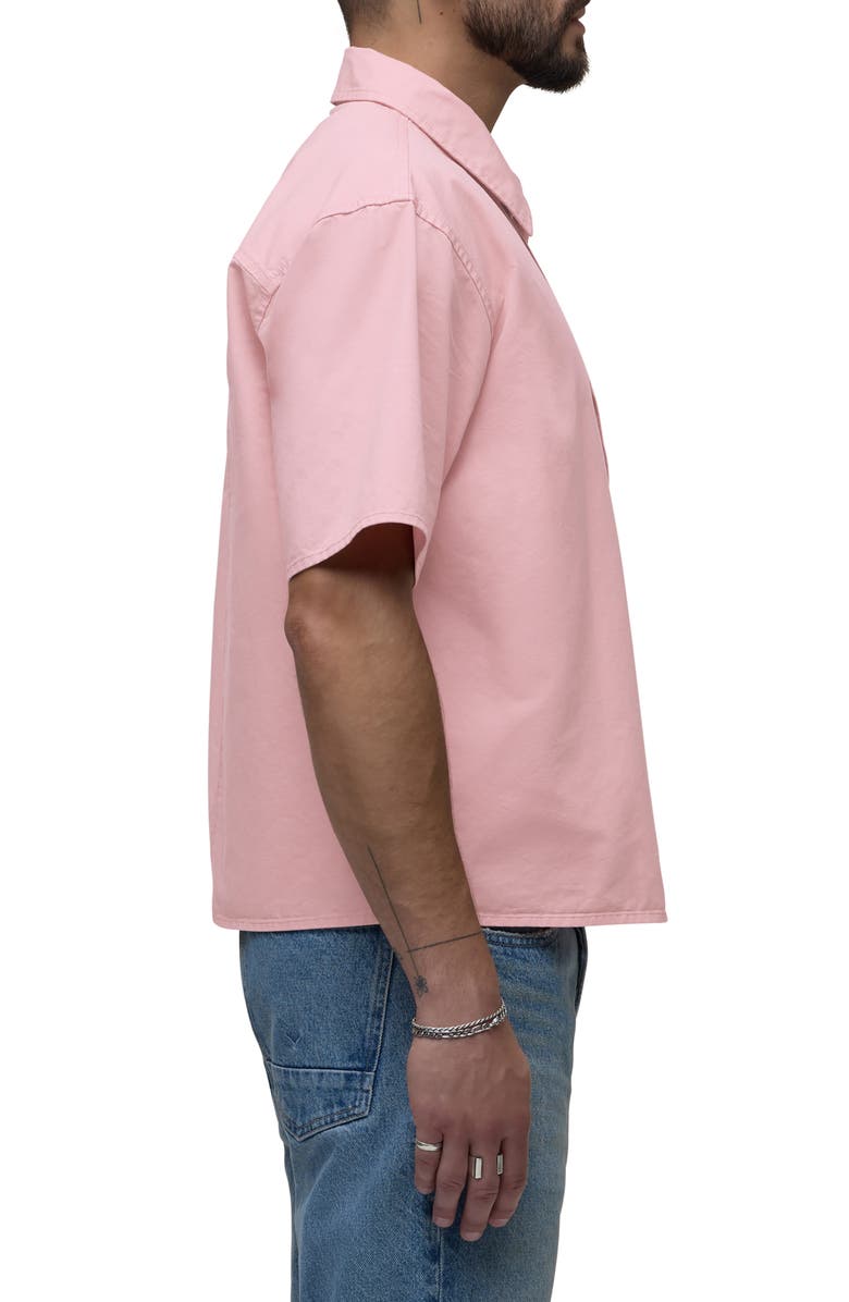 Hudson Jeans Rex Oversize Short Sleeve Cotton Poplin Button-Up Shirt, Alternate, color, Faded Rose