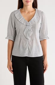 Trove New York Ruffled V-Neck Button Top