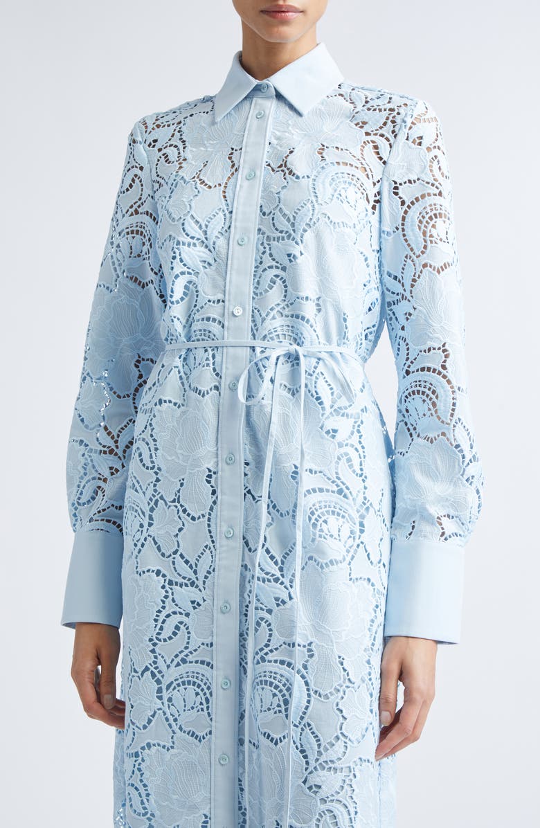 Erdem Long Sleeve Floral Cutwork Lace Shirtdress, Alternate, color, Dream Blue