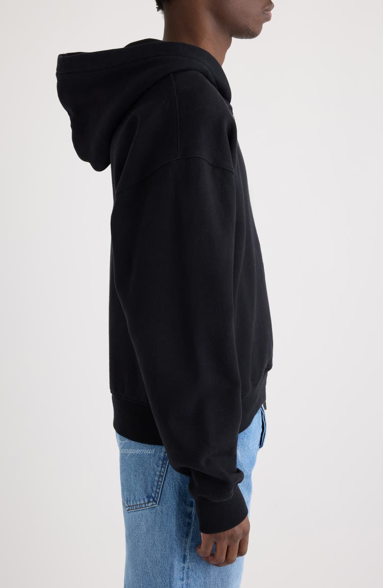 Jacquemus Le Hoodie Gros Grain Cotton Zip Hoodie, Alternate, color, Black