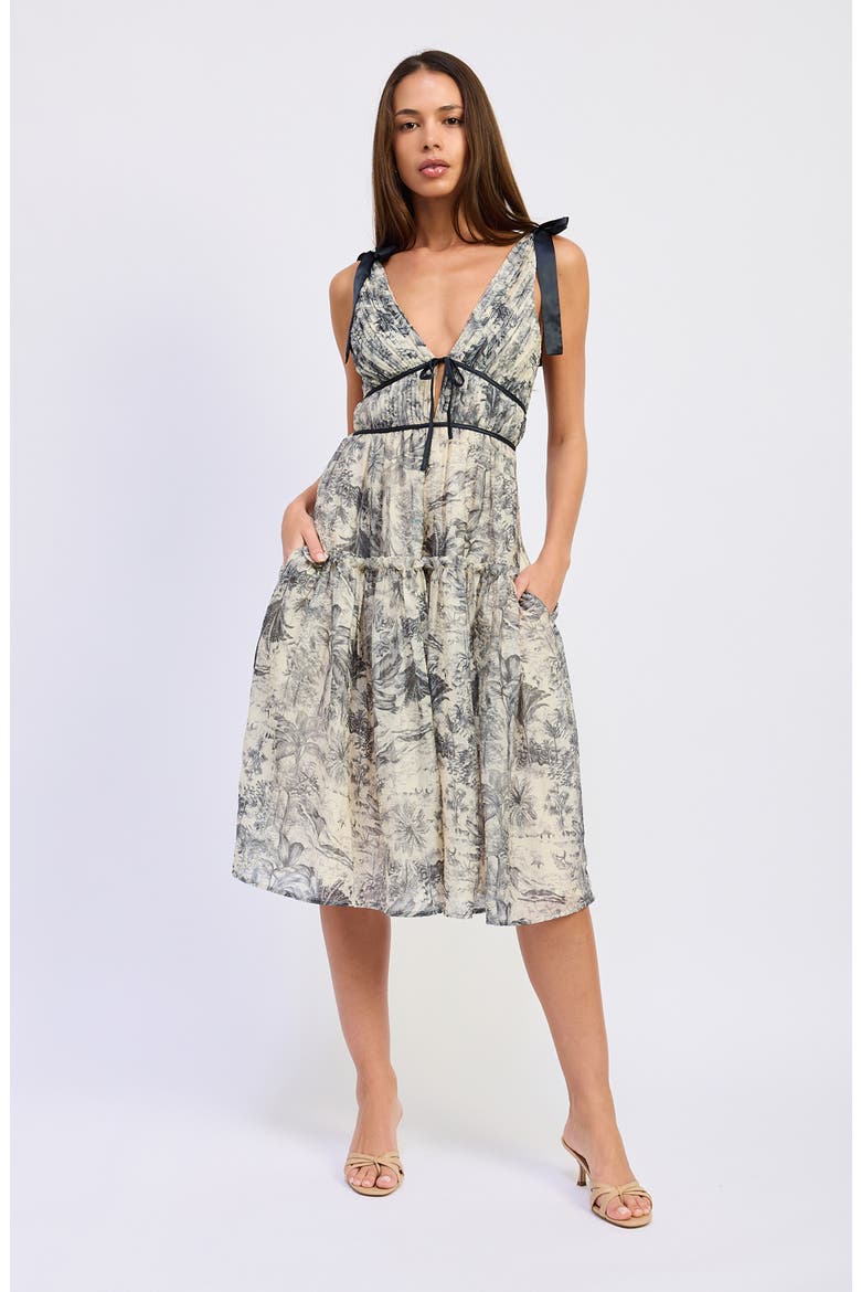 Holly Toile Print Midi Dress, Alternate, color, WHITE SLATE BLUE