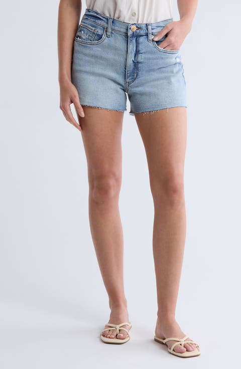 Ultra High Waist Raw Hem Boyfriend Denim Shorts
