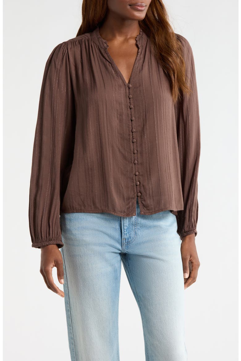 Shine Button Front Top, Main, color, CHOCOLATE BROWN