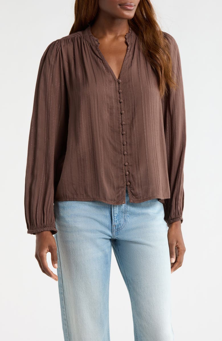 Lucky Brand Shine Button Front Top, Main, color, Chocolate Brown