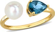 Julianna B. Cultured Pearl & Blue Topaz Open 2-Stone Ring 10k