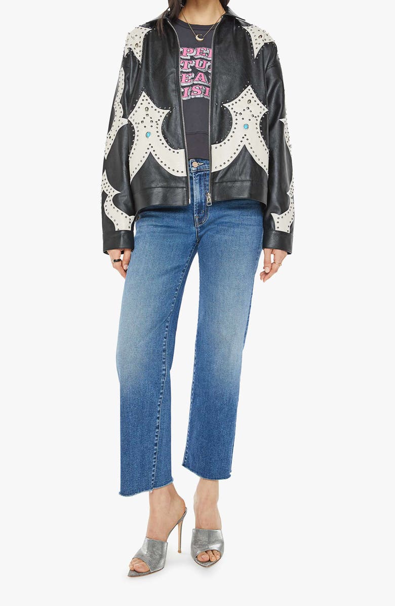 MOTHER The Zip It Studded Faux Leather Jacket, Alternate, color,