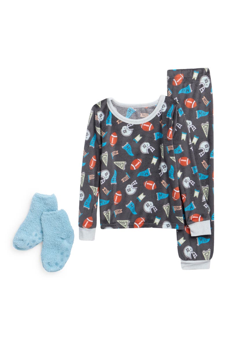 Kids' 2-Piece Sport Velour Fitted Pajama Set, Main, color, NAVY