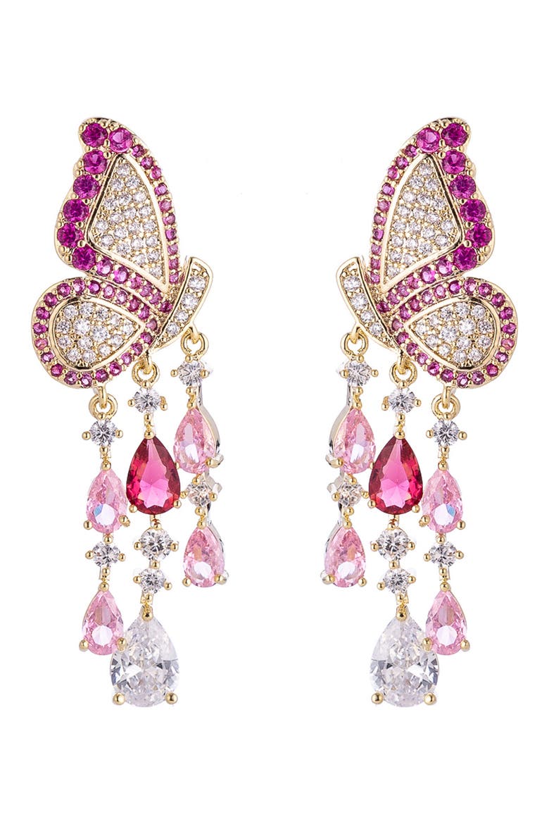Painted Lady Cubic Zirconia Drop Butterfly Earrings, Main, color, PINK