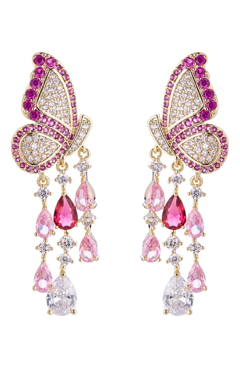 EYE CANDY LOS ANGELES Painted Lady Cubic Zirconia Drop Butterfly Earrings, Main, color, 
