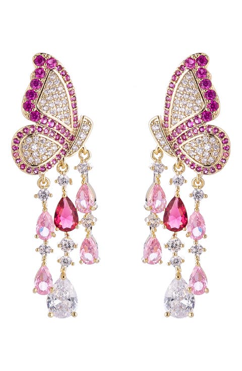 Painted Lady Cubic Zirconia Drop Butterfly Earrings