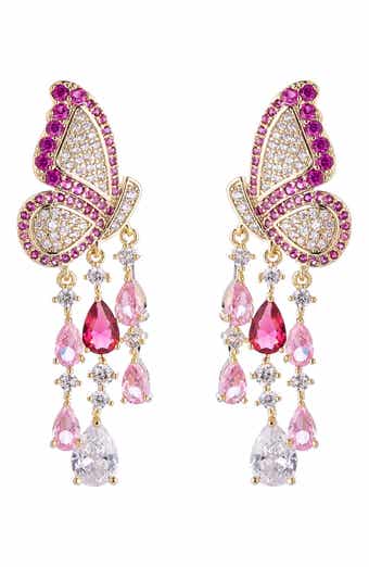 Painted Lady Cubic Zirconia Drop Butterfly Earrings