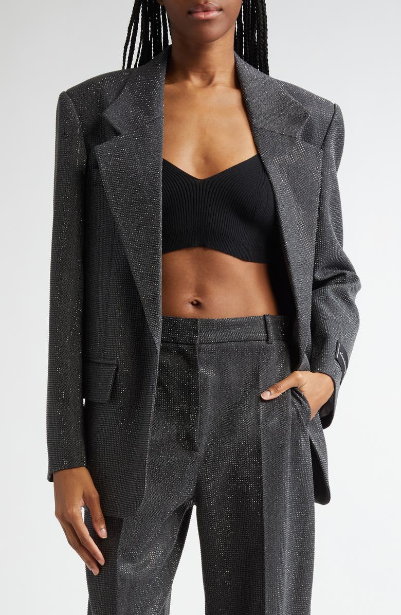 Alexander Wang Hotfix Beaded Oversize Wool Twill Blazer, Main, color, 