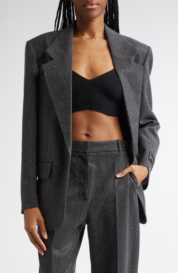 Alexander Wang Hotfix Beaded Oversize Wool Twill Blazer