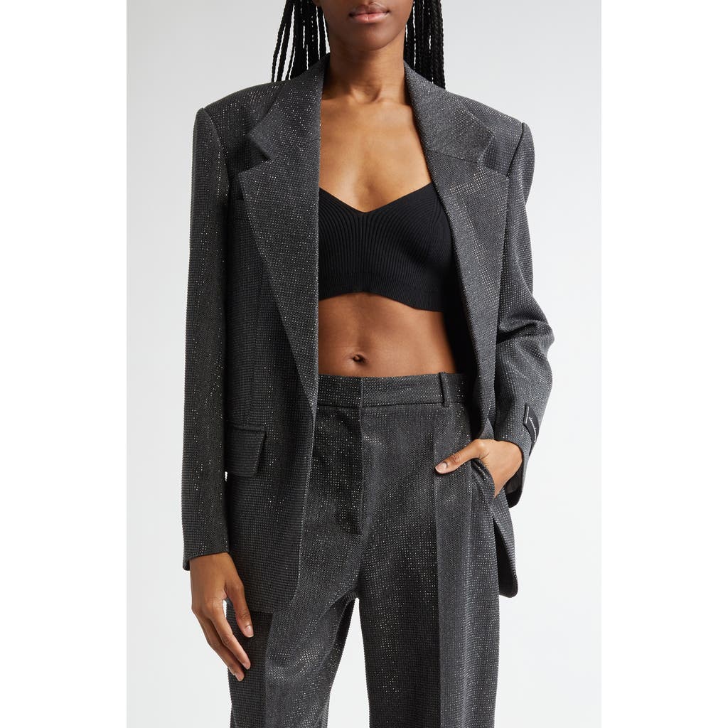 Alexander Wang Hotfix Beaded Oversize Wool Twill Blazer In Charcoal