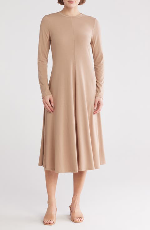 Knit Long Sleeve A-Line Dress