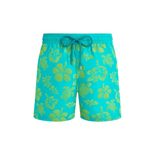 Vilebrequin Ultra-light And Packable Flocked Swim Shorts Tropical Turtle In Blue
