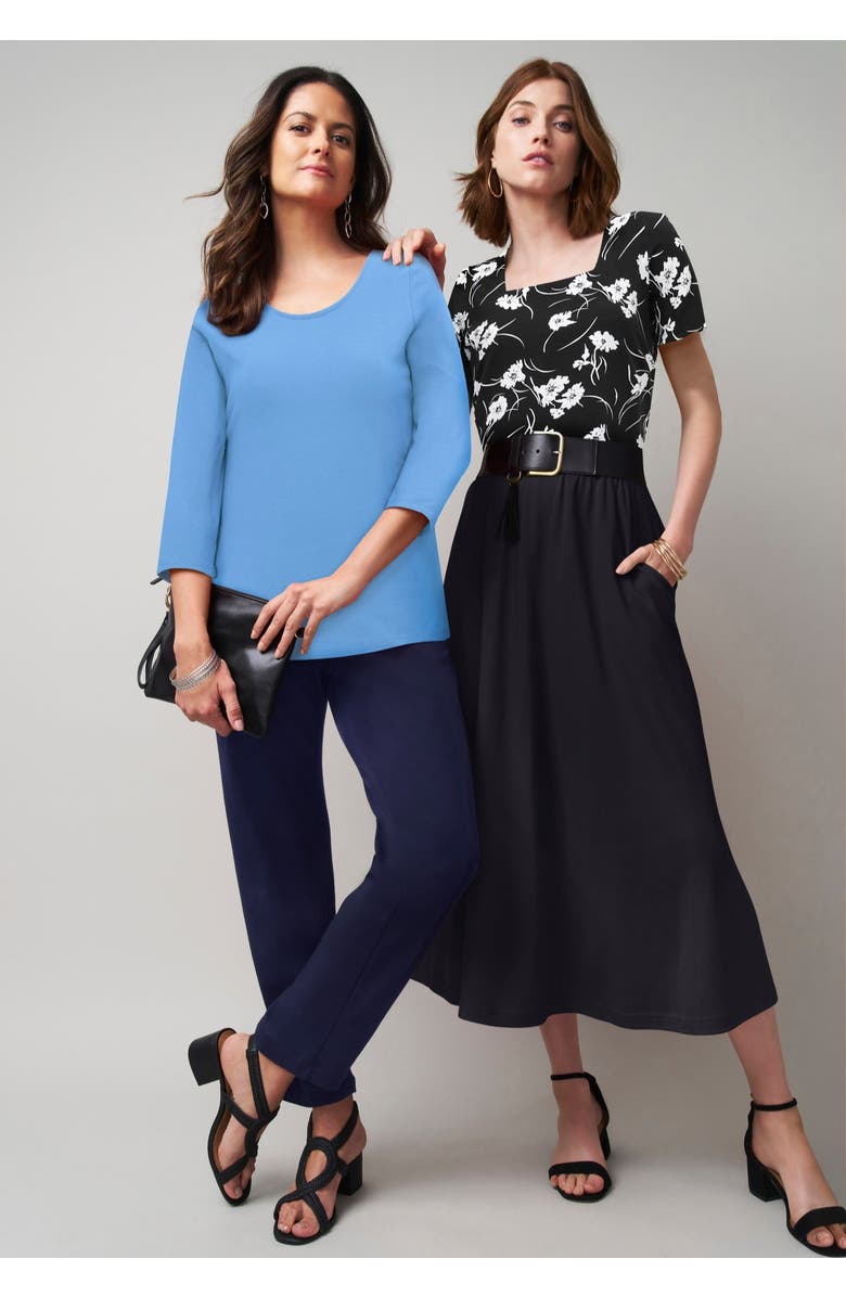 Jessica London Stretch Cotton Square Neck Tee, Alternate, color, Black Tossed Floral