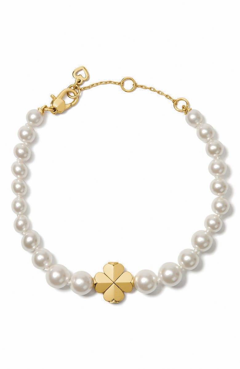 Kate Spade New York spade flower faux pearl bracelet, Main, color, White Gold.